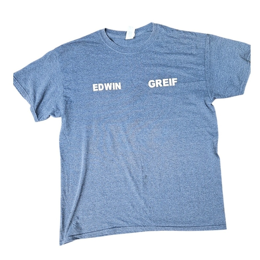 Edwin Greif T-Shirt Name Tag Tee Staff Uniform Work Shirt Blue